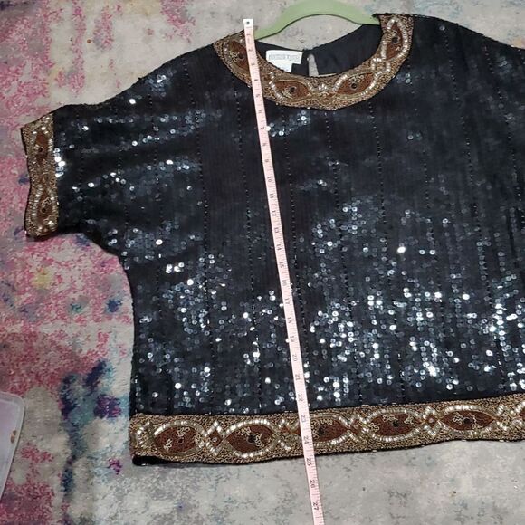 Vintage Sequin & Embroidered Silk Top with Dolman Sleeves by Justine Todd Size M - Picture 13 of 13